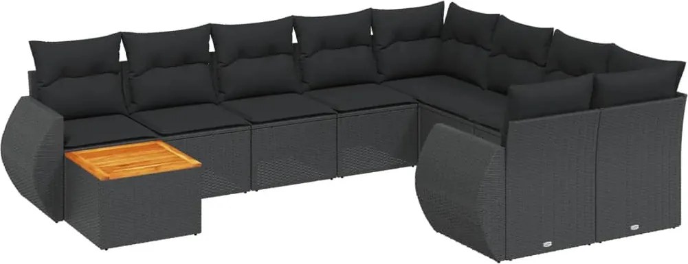 vidaXL Set canapele de grădină cu perne, 10 piese, negru, poliratan