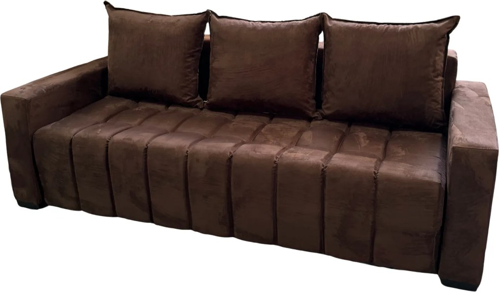 Canapea ZARA extensibila, 3 locuri, cu lada de depozitare, stofa suede maro , 220x95x80 Maro, Stofa Suede
