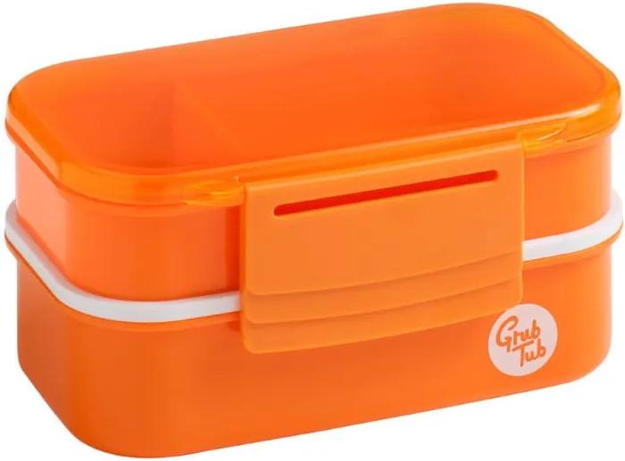 Cutie gustări cu 2 compartimente și tacâmuri Premier Housewares Grub Tub, 13,5 x 10 cm, portocaliu