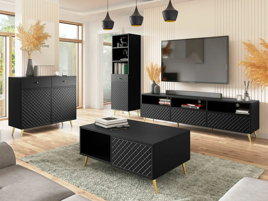 Camera de zi Comfivo K107Negru, Cu comodă tv, Cu componente suplimentare, Părți separate, PAL laminat, MDF