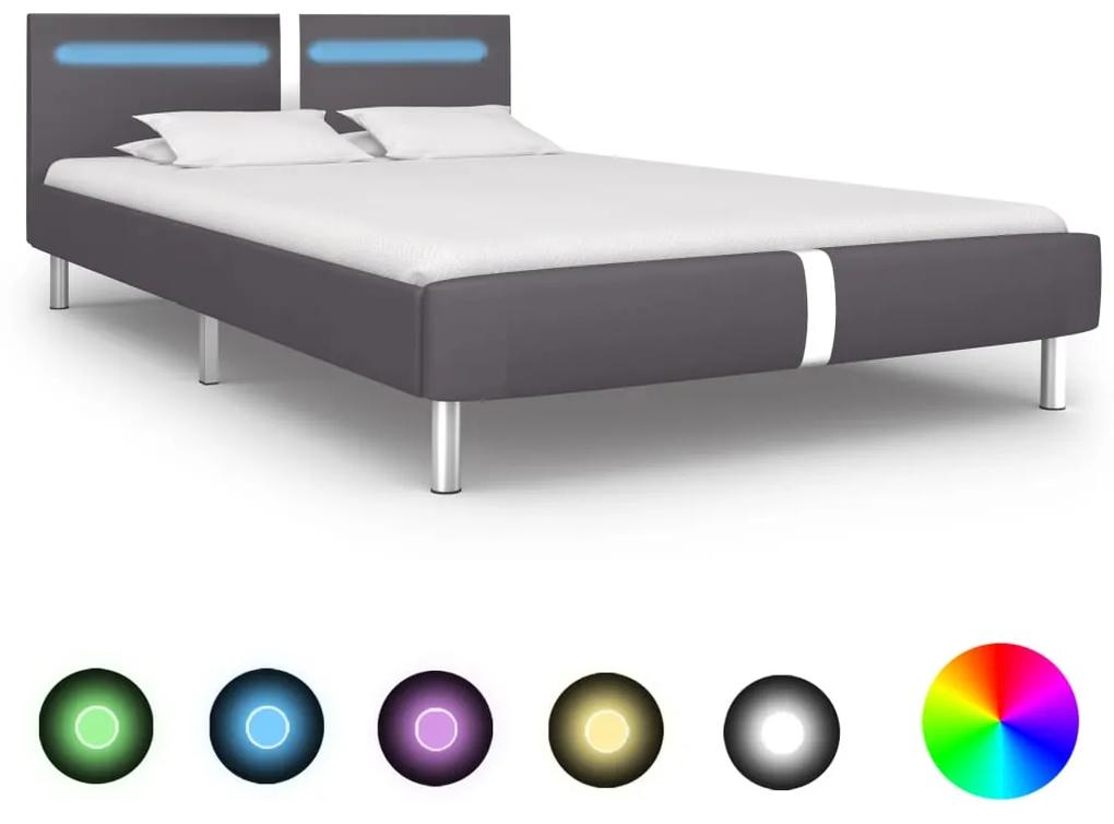 280858 vidaXL Cadru de pat cu LED, gri, 140 x 200 cm, piele artificială