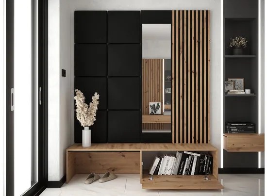 Mobilier hol Anrolat I (Stejar artisan + Negru + albastru) (cu oglindă). 1104697