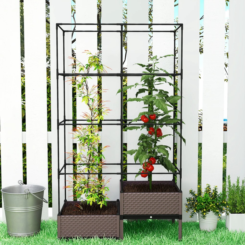Outsunny Pat înălțat cu cutie de plantare și spalier, orificii de drenaj, ghiveci din plastic 100 x 50 x 174 cm | Aosom Romania