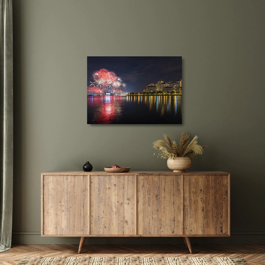 Tablou pe sticlă cu artificii in Singapur (70x50 cm)