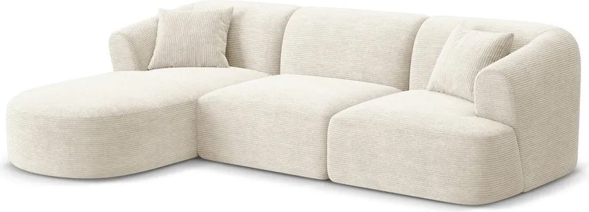 Colțar bej cu tapițerie din catifea reiată (cu colț pe partea stângă/cu șezlong) Campi – Cosmopolitan Design