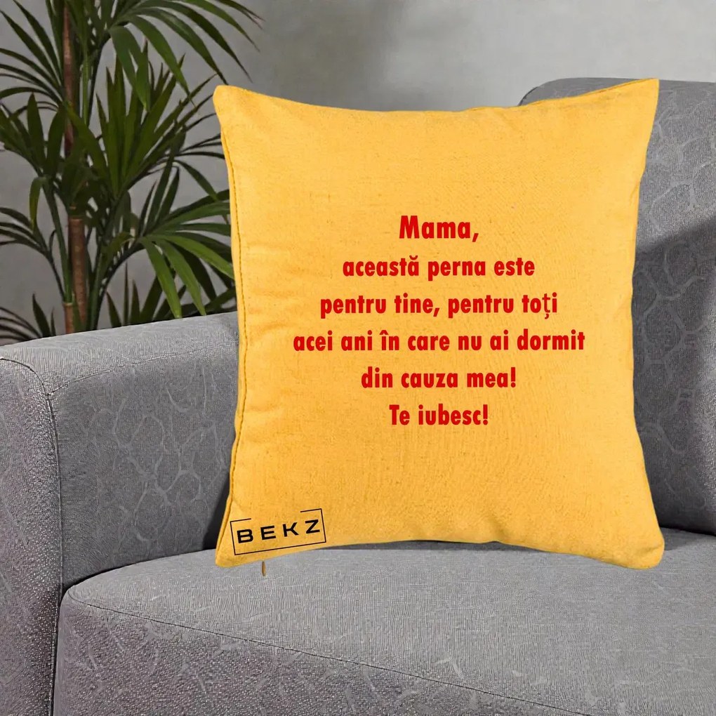 Cadou pentru Mama - Perna Personalizata Perna pentru Mama, 40x40 cm, Galben, Husa Detasabila, Perna Inclusa, BEKZ®