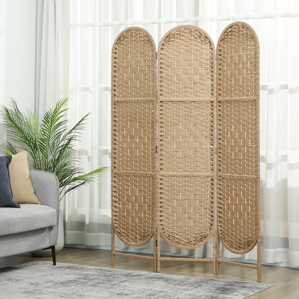 HOMCOM Paravan de Interior Pliabil cu 3 Panouri, 120x170 cm, Stil Boem, din Hârtie și Lemn de Pin, Culoare Lemn | Aosom Romania