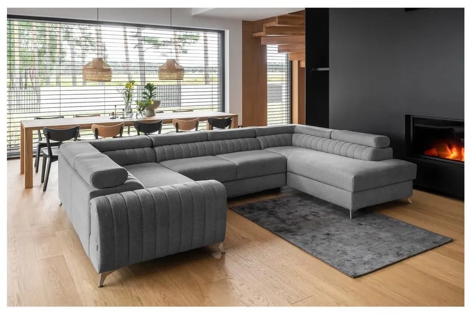 Colțar gri închis extensibil/cu spațiu de depozitare (cu colț pe partea dreaptă/în formă de "U") Louis – ELTAP