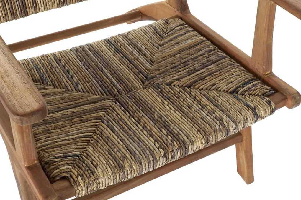 Fotoliu din fibre naturale, natur, spătar și șezut împletite pe cadru din lemn de tec, finisaj natural, 68 x 70 x 78 cm, „Mâcon”