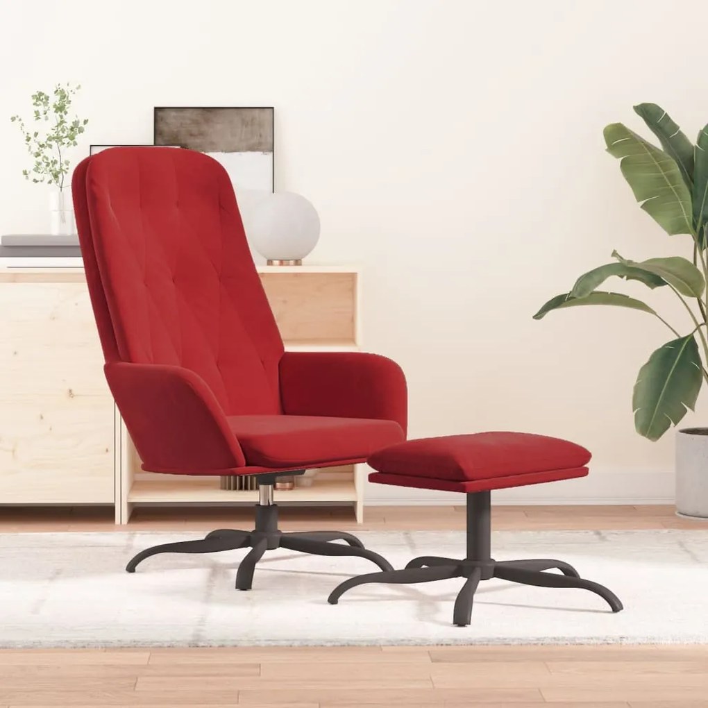 3097635 vidaXL Scaun de relaxare cu taburet, roșu vin, catifea