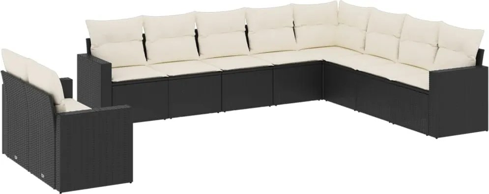 vidaXL Set canapele de grădină cu perne, 10 piese, negru, poliratan