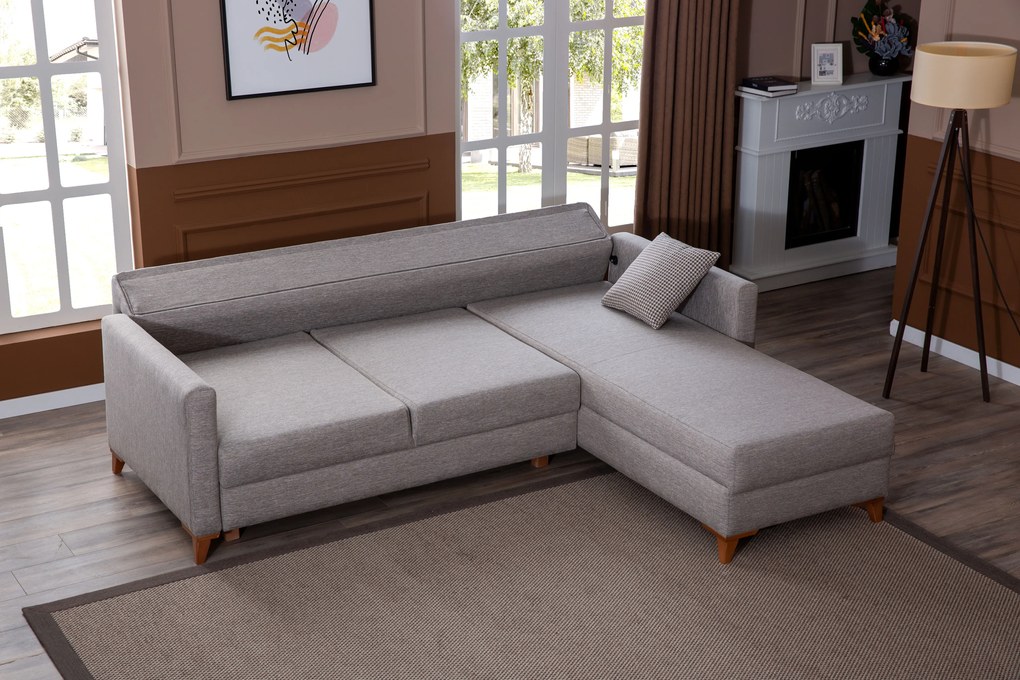 Coltar gri sunrise cu picioare din lemn (230/180/85cm)