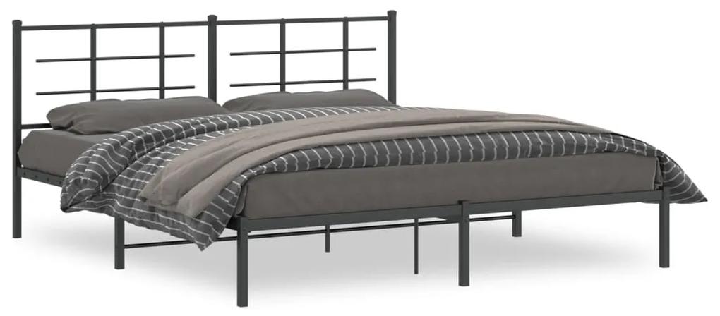 355566 vidaXL Cadru de pat metalic cu tăblie, negru, 183x213 cm