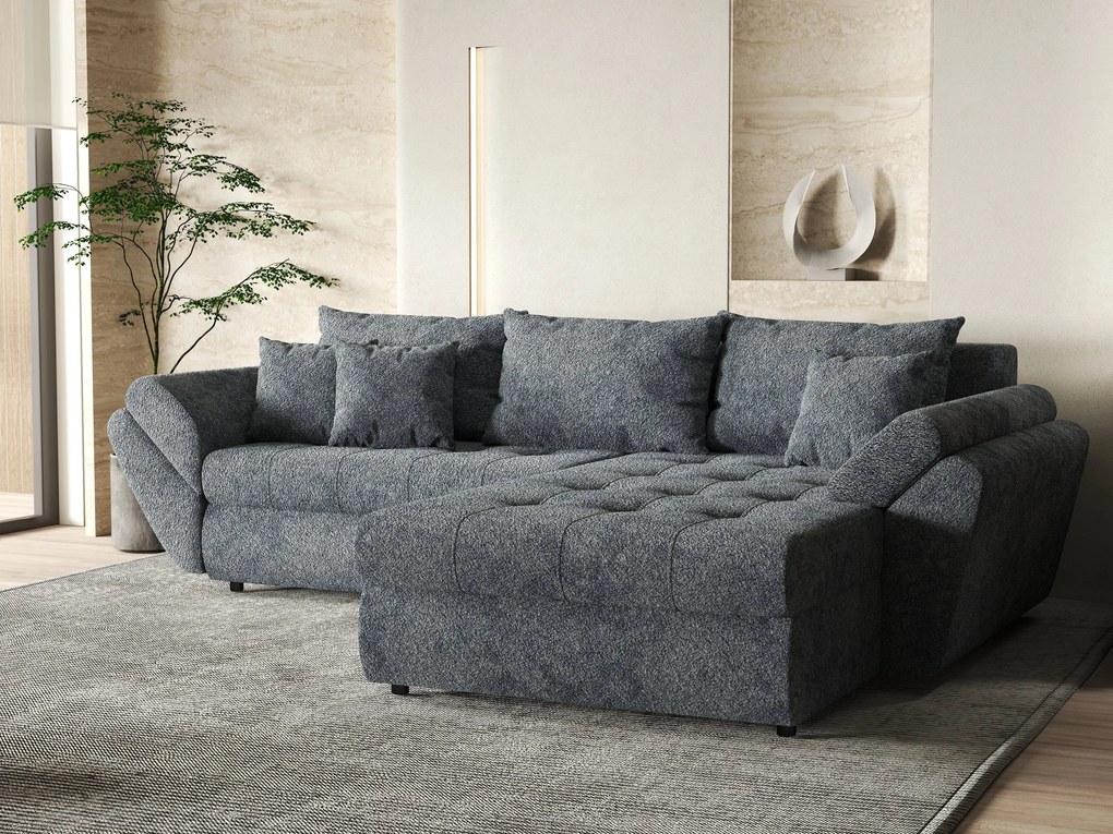 Colțar extensibil dumonde cu ladă de depozitare si sezut confortabil din spuma high-density, Loana Euphoria Graphit II 270x185 cm