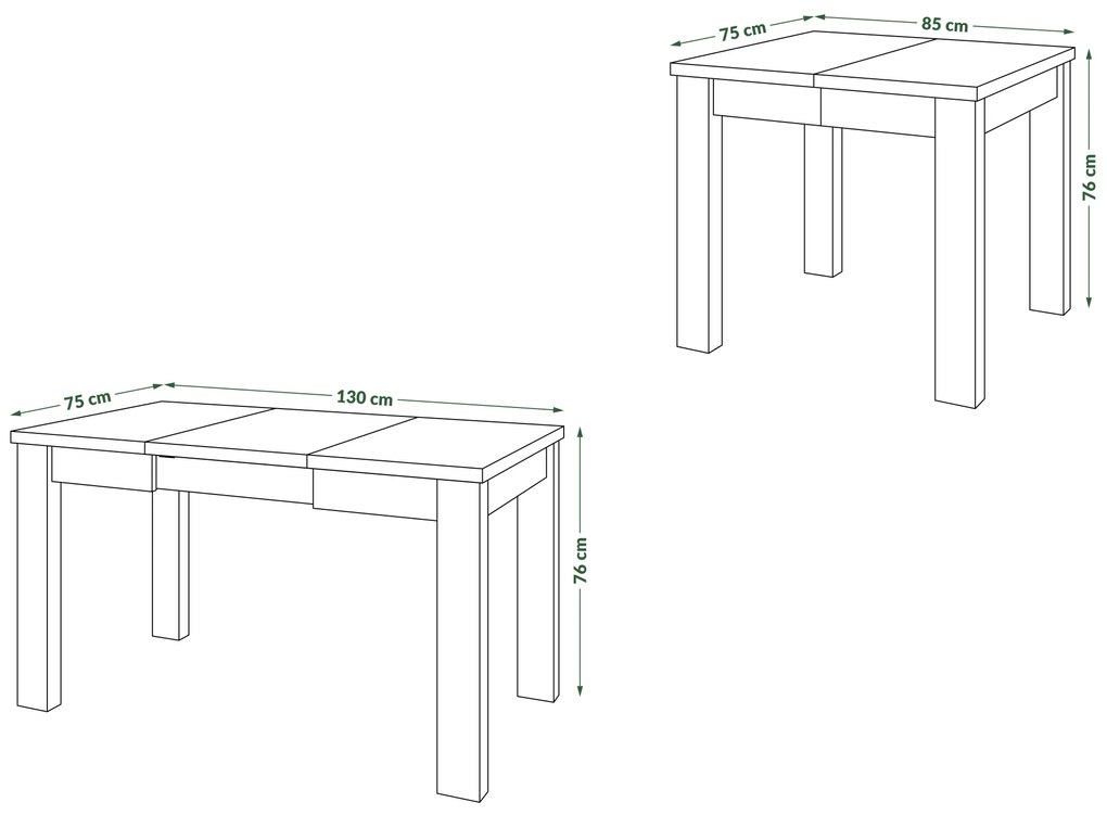 Mazzoni FONTE Stejar Artisan / Negru Mat - MASĂ CLASICĂ DE BUCĂTĂRIE/LIVING EXTENSIBILĂ PÂNĂ LA 130 sau 155 cm!