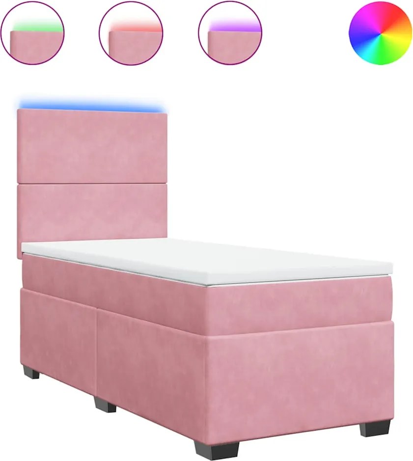vidaXL Pat box spring cu saltea, roz, 80x200 cm, catifea