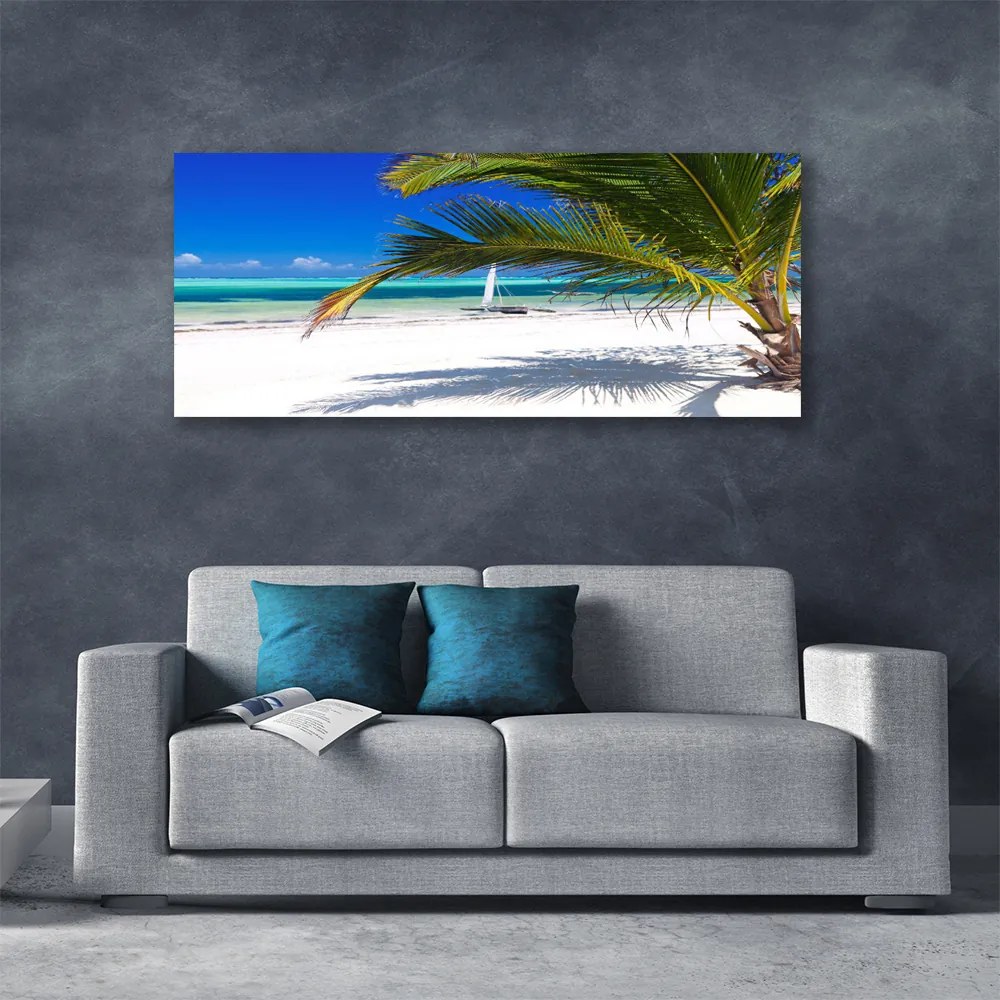 Tablou pe panza canvas Palm Beach Peisaj Alb Brun Verde