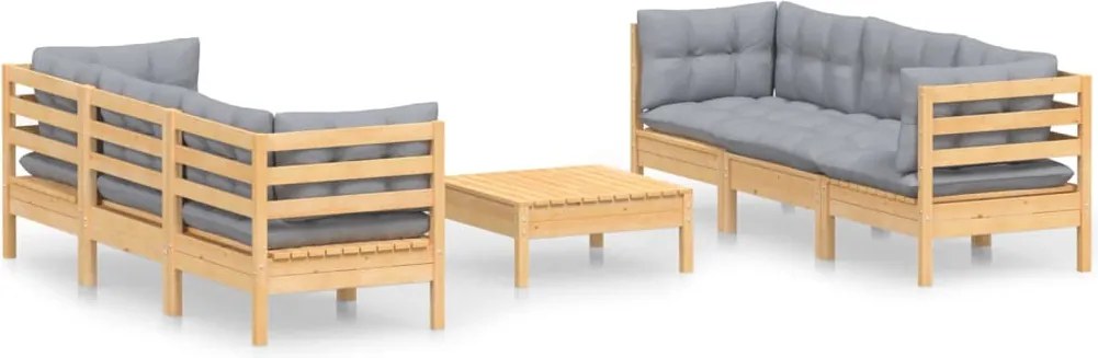 vidaXL Set mobilier grădină cu perne gri, 7 piese, lemn masiv de pin