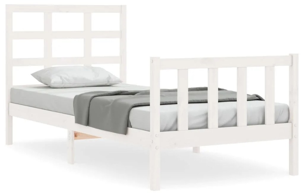 3192062 vidaXL Cadru de pat cu tăblie single mic, alb, lemn masiv