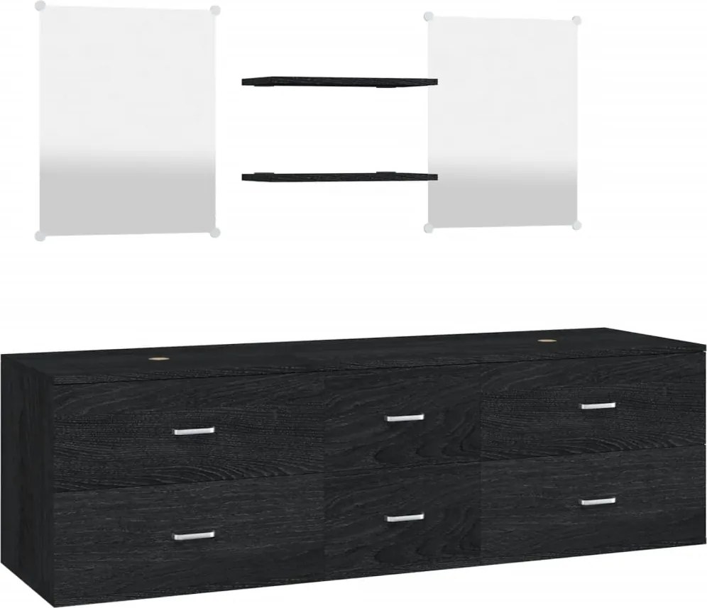 vidaXL Set mobilier de baie, 5 piese, negru, lemn prelucrat
