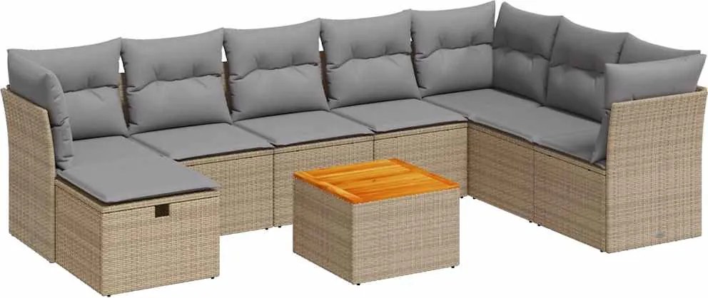 vidaXL Set canapele de grădină, 9 piese, cu perne, bej, poliratan