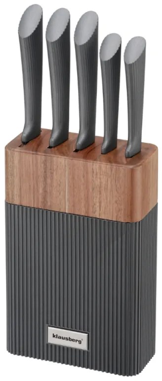 Set cuțite Klausberg KB 7979, 6 piese, Oțel inoxidabil, Suport, Grafit/maro