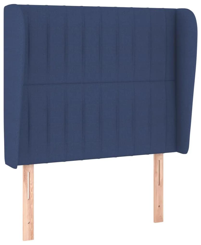 3118190 vidaXL Tăblie de pat cu aripioare, albastru, 103x23x118/128 cm, textil