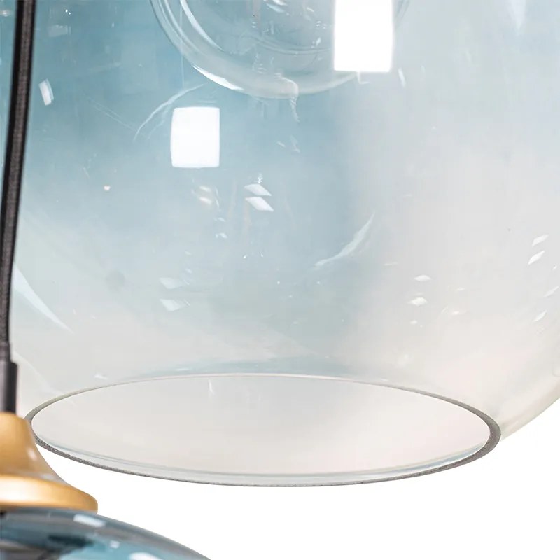 Lampă suspendată din alamă cu sticlă albastră și verde cu 8 lumini - Sandra