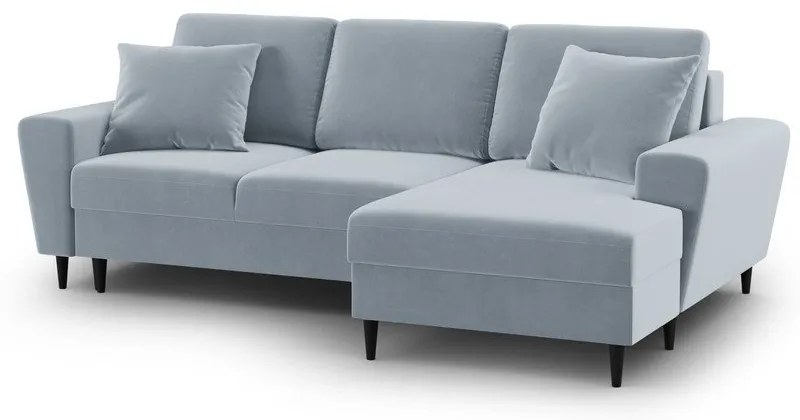 Colțar albastru deschis extensibil, cu spațiu de depozitare cu tapițerie din catifea (cu colț pe partea dreaptă, cu șezlong) Kyoto – Cosmopolitan Design