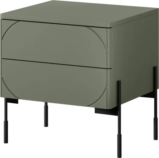 Noptieră cu sertare Sonatia 45 cm 2 sertare cu picioare metalice - verde măsliniu