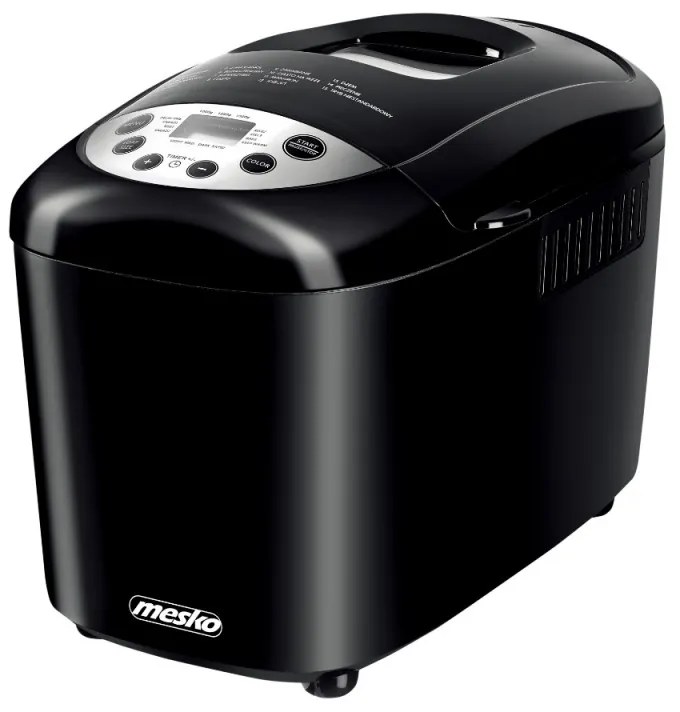 Masina de facut paine Mesko MS 6022, 1/1.5 kg, 850 W, 15 programe, Afisaj LCD, Agitator dublu, Cos mobil, Negru