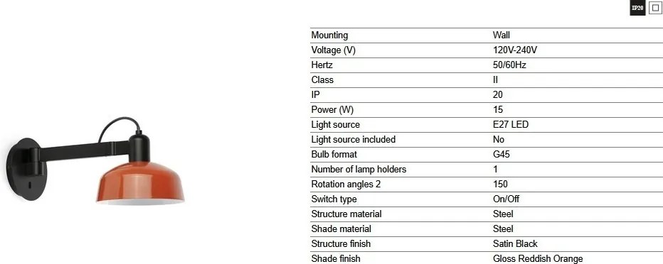 Aplica de perete cu brat directionabil TATAWIN negru, orange