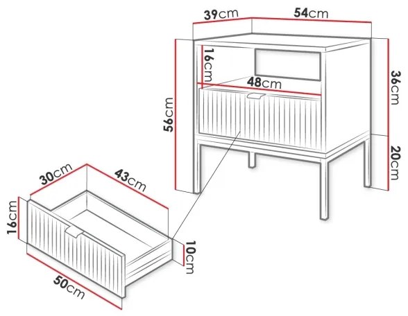Noptieră NOVA 56x54 cm gri/negru