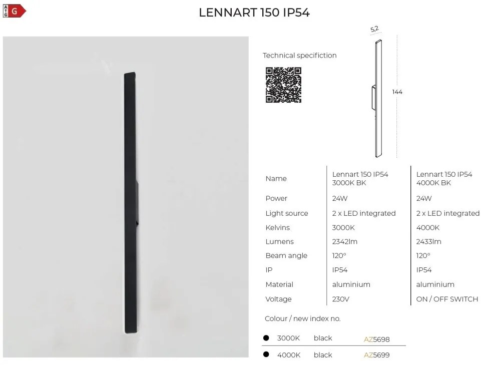 Aplica LED de exterior IP54 LENNART 3000K