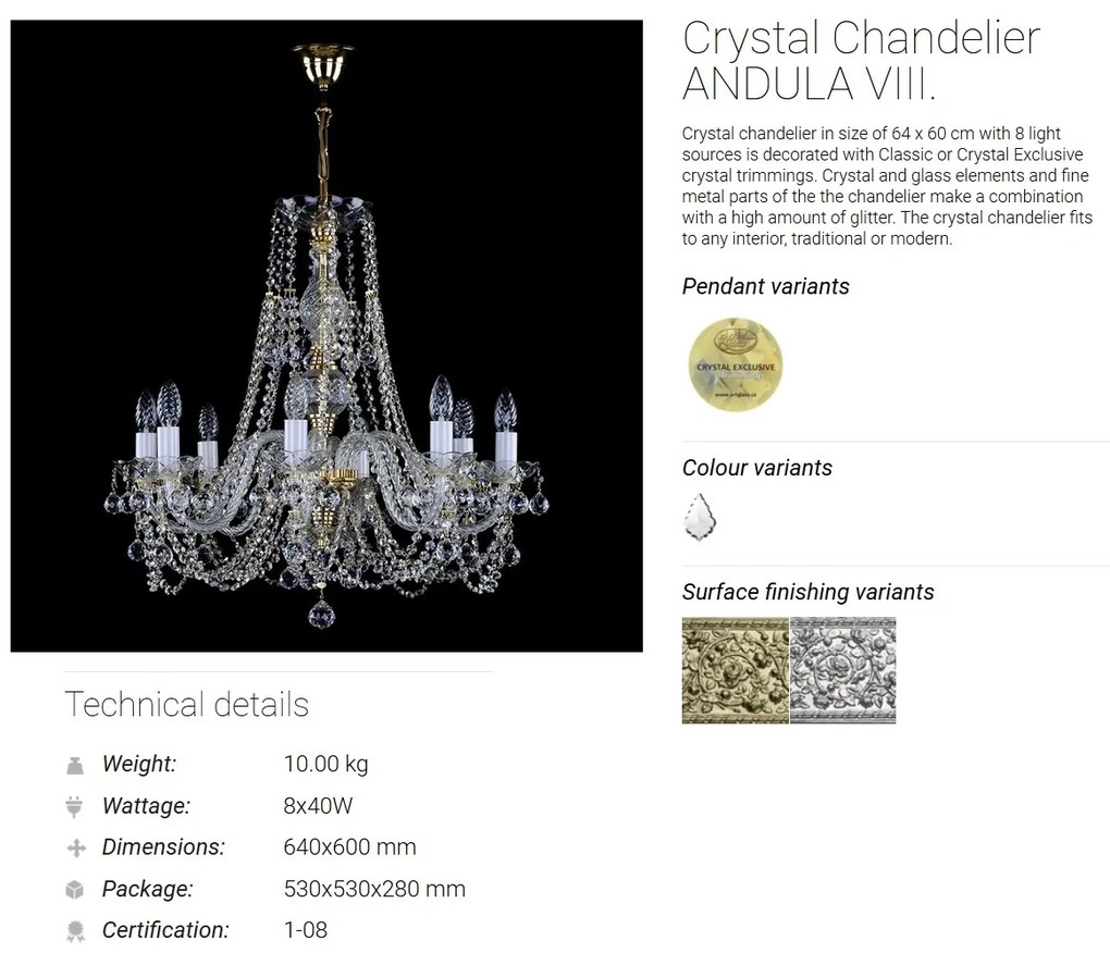 Candelabru Cristal Bohemia Exclusive 8 brate ANDULA