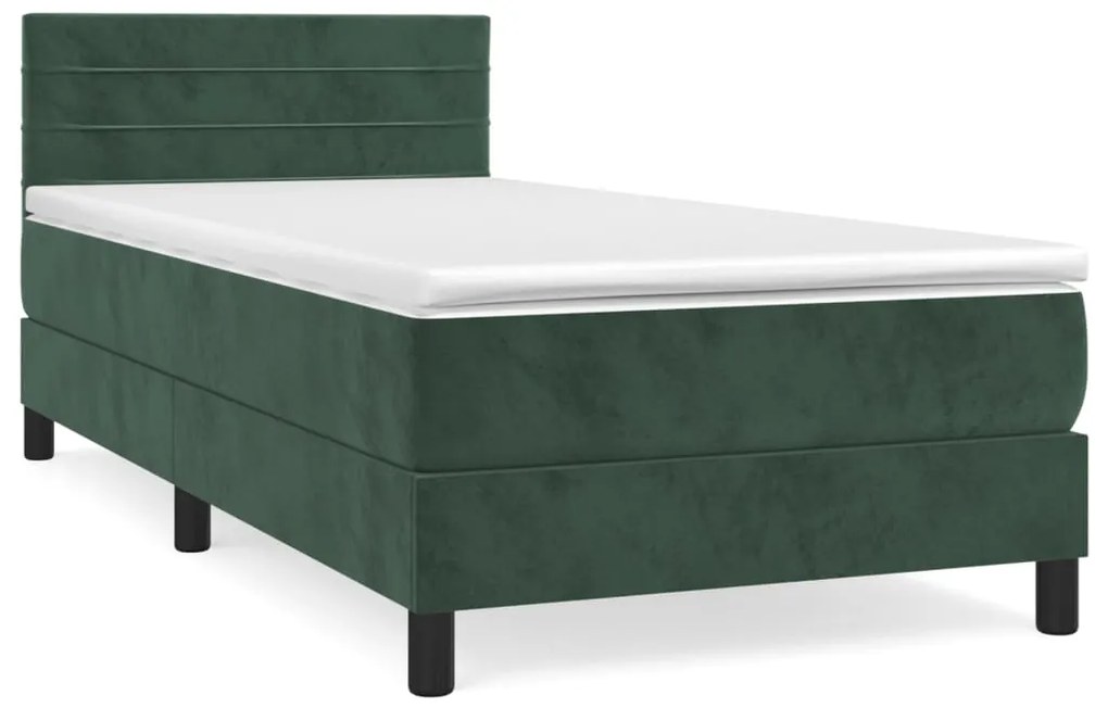 3141350 vidaXL Pat box spring cu saltea, verde închis, 100x200 cm, catifea