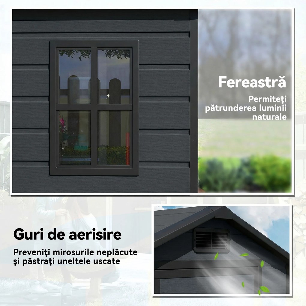 Outsunny Depozit din Rășină Compozită pentru Grădină, Spațios și Rezistent, Gri Închis | Aosom Romania