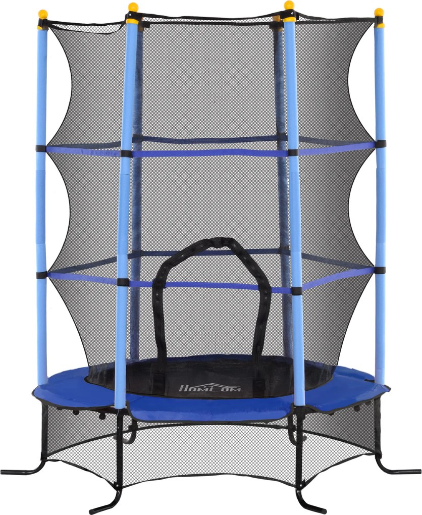 HOMCOM Trambulină Elastică pentru Copii cu Plasă de Siguranță, Suprafață Elastică și Țevi Capitonate, Ø163x190 cm, Albastru | Aosom Romania