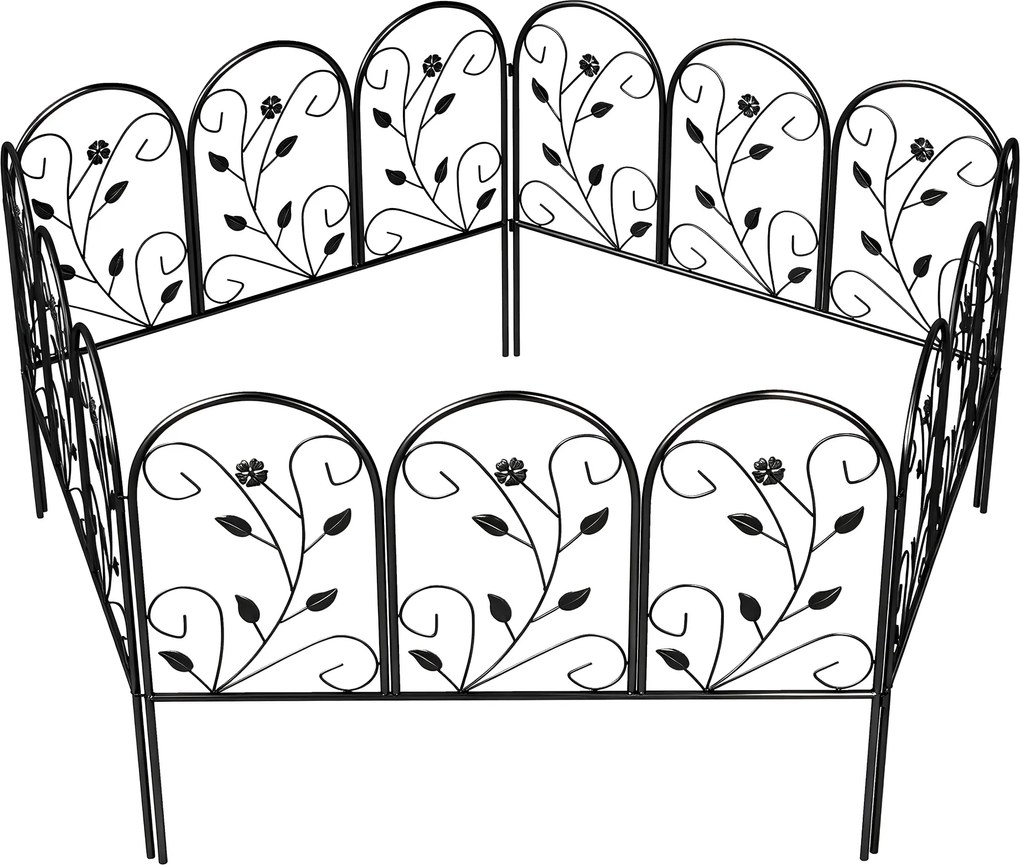 Outsunny Gard de grădină din metal 80 x 60 cm, set grilaj decorativ cu suport pentru grădină, paturi cu flori, barieră pentru animale, Negru | Aosom Romania