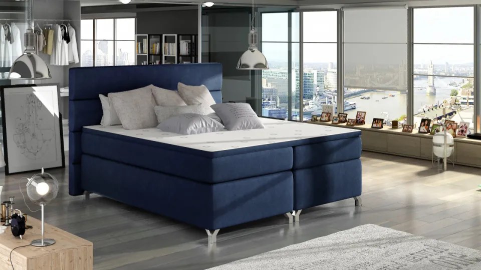 Pat tapitat boxspring, cu spatiu pentru depozitare, 140X200 cm, Amadeo 2, Eltap (Culoare: Bleumarin)