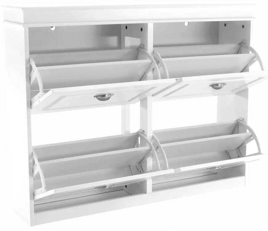 Pantofar mdf pal alb , 4 compartimente , suporturi inclinabile duble , Bortis Impex alb, 105 cm, 24 cm, 82.5 cm