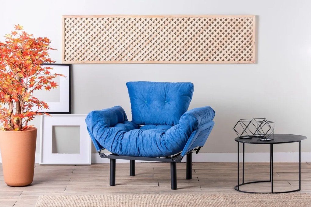 Fotoliu extensibil nitta single, futon,135x70 cm,metal, albastru