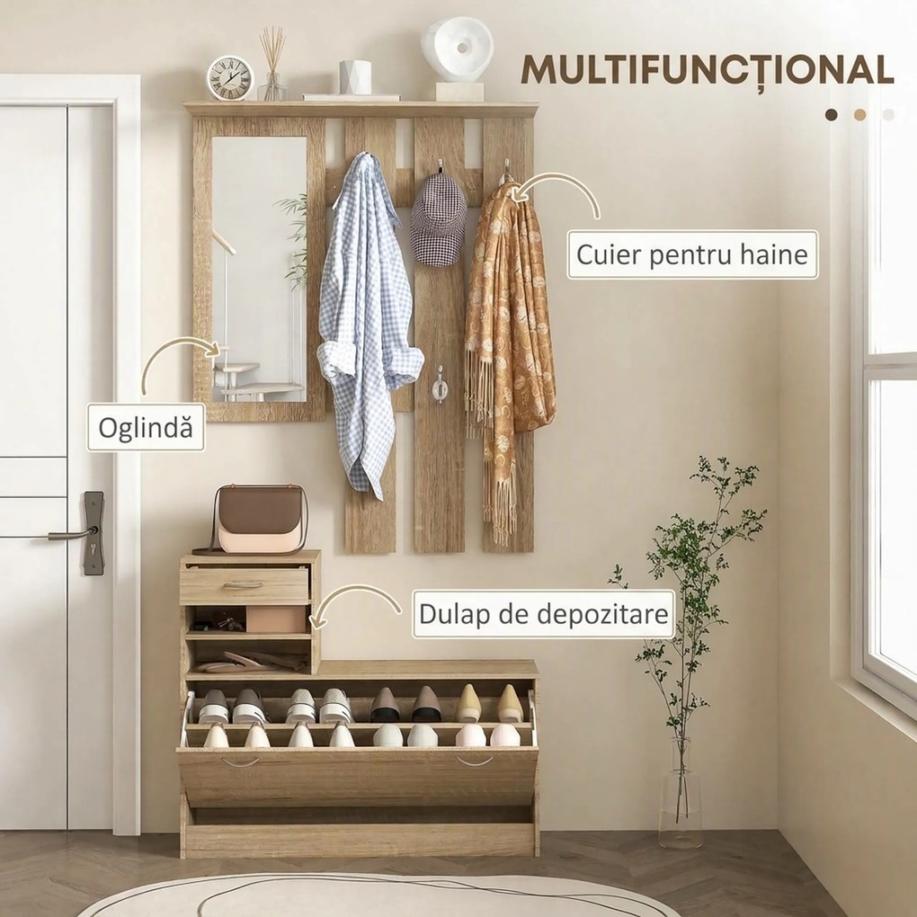 HOMCOM Set Mobilier cu 2 Rafturi Reglabile, 90x24x177 cm, Lemn Natural | Aosom Romania