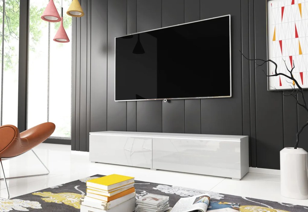 Expedo Comoda TV MENDES D 180, 180x30x32, alb/alb luciu + LED