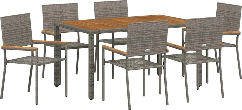 vidaXL Set de masă pentru grădină 7 pcs Gri poliratan