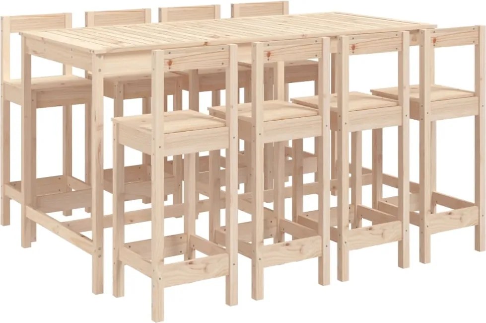 vidaXL Set bar de grădină, 9 piese, lemn masiv de pin