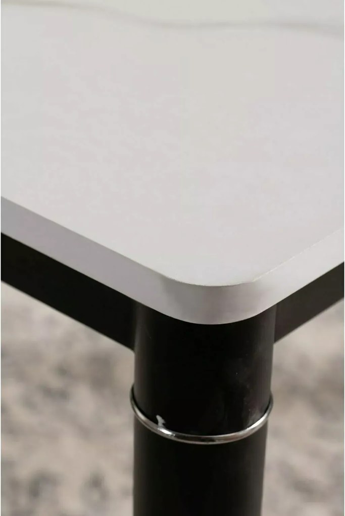 Masa de dining neagra DAMAR 100x70 cm, decor marmura alba