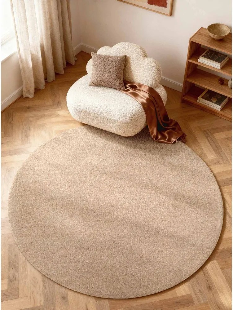 Covor în culoare naturală țesut manual rotund din lână ø 200 cm Puristic Knots – Elle Decoration