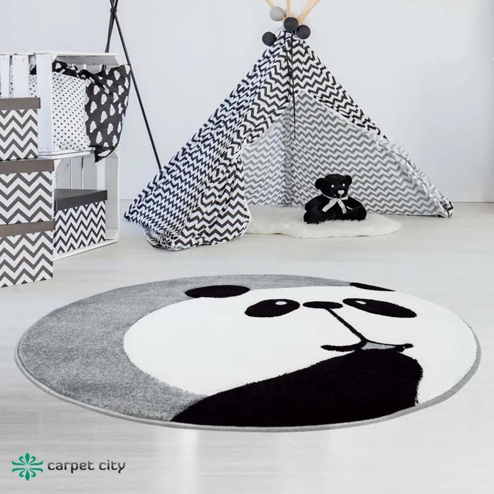 Covor pentru copii rotund gri original, cu panda Lăţime: 120 cm