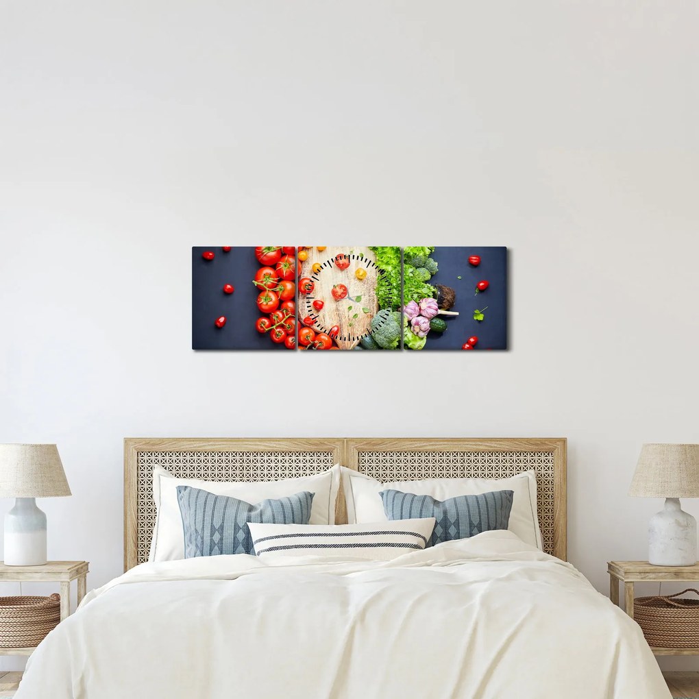 Tablou - Masa plină cu legume (cu ceas) (90x30 cm)